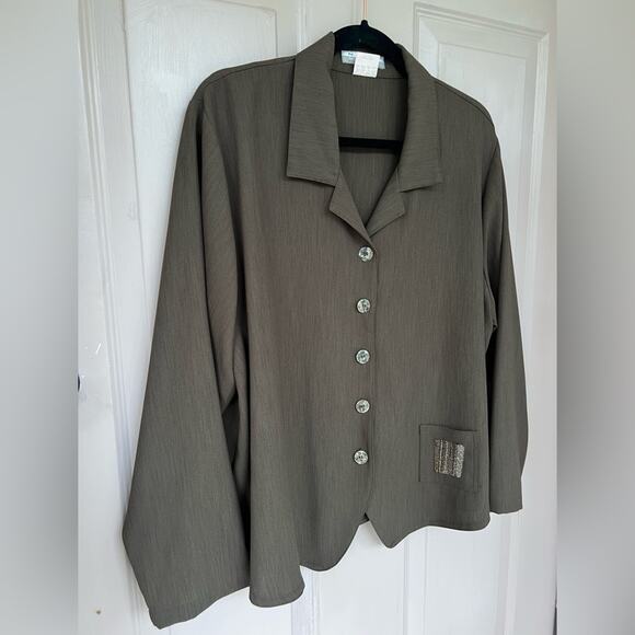 Vintage Nino Wong Muted Green Button Up Jacket with Pocket Embellishment | Large - Picture 5 of 6